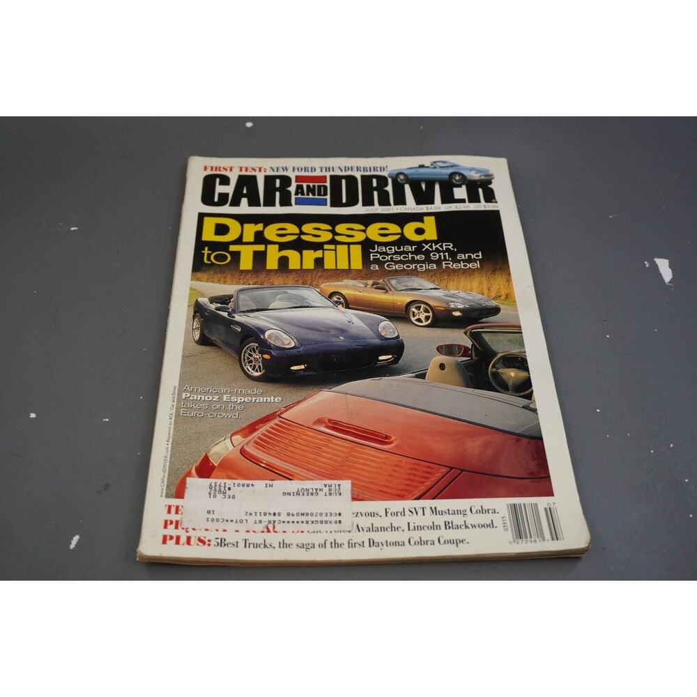 Car & Driver July 2001 – Jaguar XKR, Porsche 911 & Panoz Esperante Ford Thunder